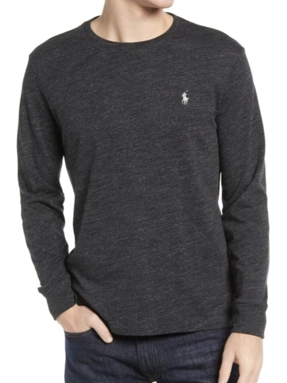 POLO Ralph Lauren Long Sleeve Crewneck T-Shirt Black Heather Size M NWOT